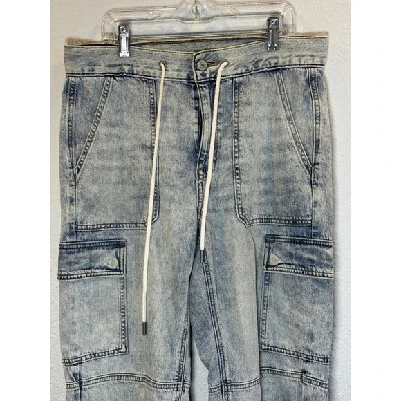 American Eagle Womens Acid Wash Cargo Jogger Jeans Light Blue Drawstring Denim - Picture 2 of 15